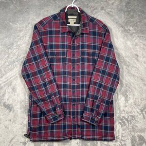 LL Bean Shirt Mens Large Tall Plaid Fleece Lined Flannel Overshirt Shacket Red